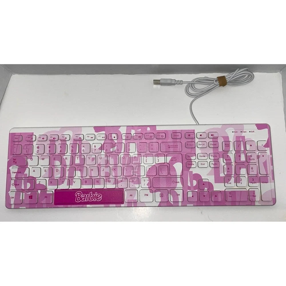 Official Mattel Barbie Computer USB Wired Pink Barbie Logo Printed Keyboard 2023